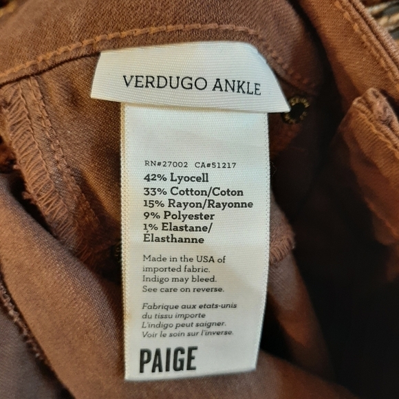 Paige Jeans Verdugo Ankle Coated Waxed Denim Skinny Brown Sienna Silk 24 USA - Picture 8 of 10